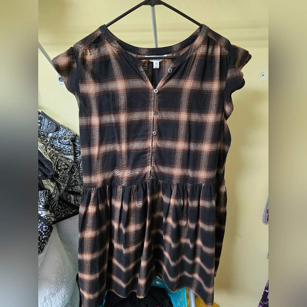Time And Tru Plaid Black and Brown Women's Dress